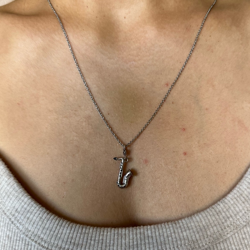 silver saxophone necklace